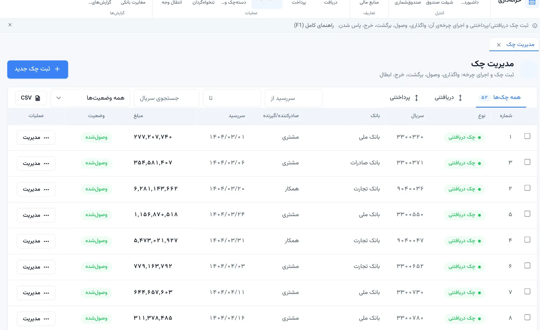 چک، صندوق و بانک؛ همان‌طور که در بازار کار می‌کنید.